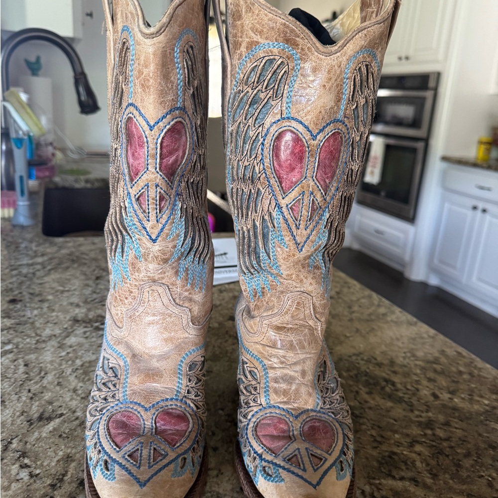 Western Boots with Heart and Wing Design